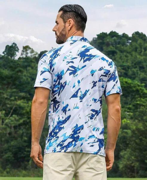 Men’s Blue & White Pattern Golf Polo Shirt 