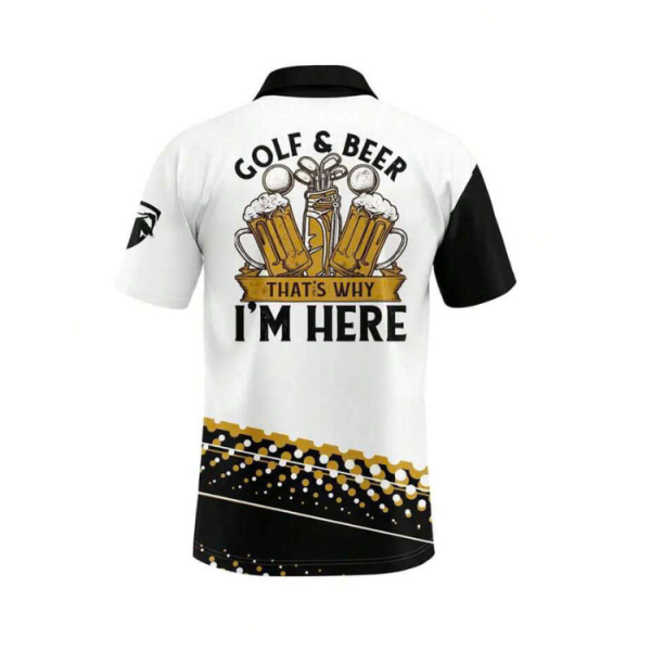 Men’s Black & White Golf Polo Shirt With Golfer Print