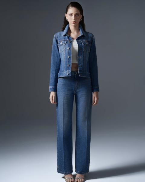 Women denim set with metallic beads