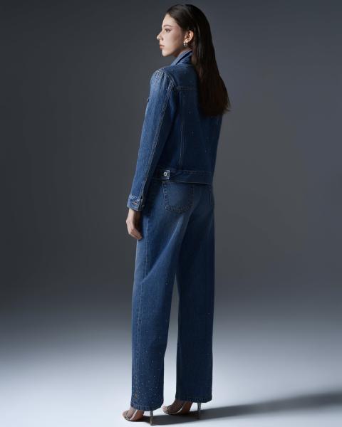 Women denim set with metallic beads