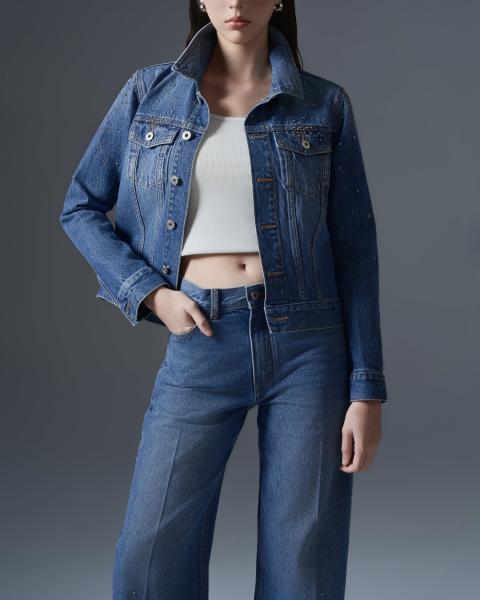 Women denim set with metallic beads