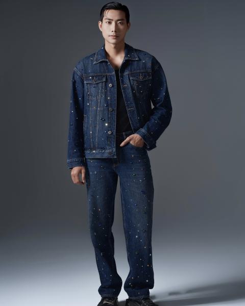 Men’s multicolored rhinestone denim set