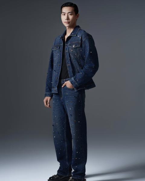 Men’s multicolored rhinestone denim set
