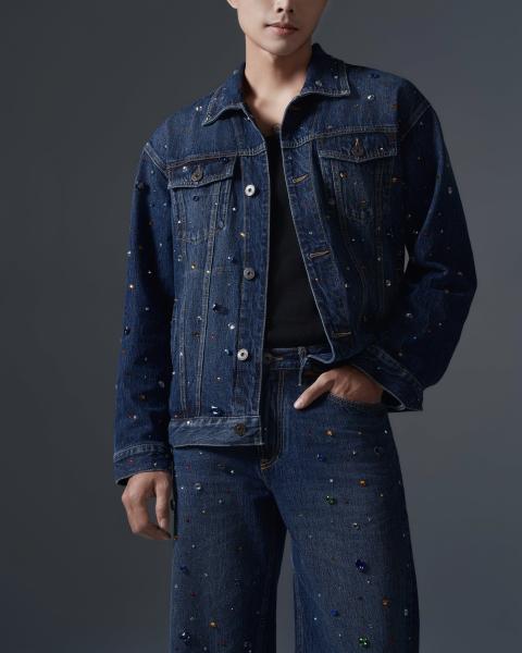 Men’s multicolored rhinestone denim set