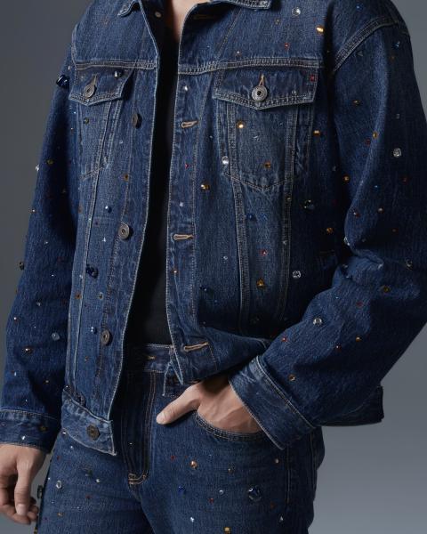Men’s multicolored rhinestone denim set