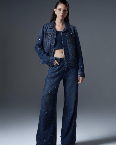Women’s multicolored rhinestone denim set 