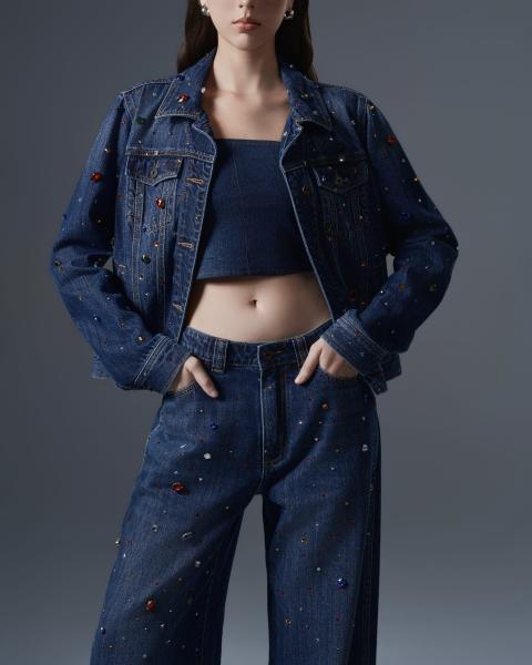 Women’s multicolored rhinestone denim set 