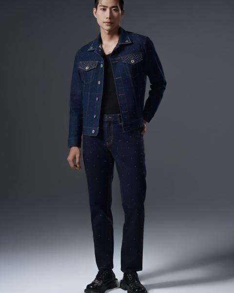 Men’s deep navy denim set with mettalic details