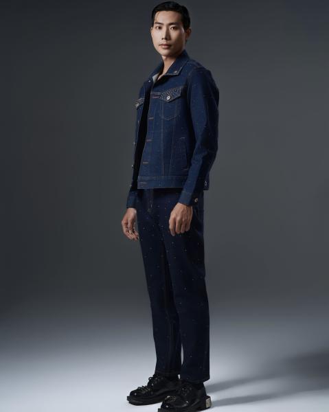 Men’s deep navy denim set with mettalic details