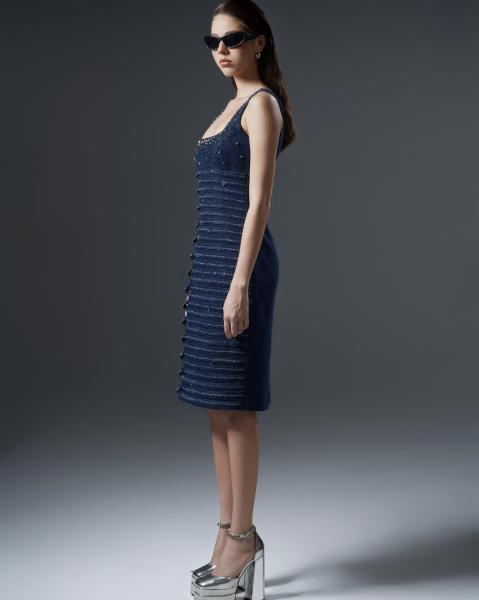 Rhinestone Embellished Bodycon Denim Dress