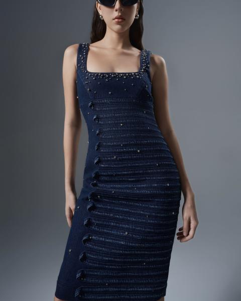 Rhinestone Embellished Bodycon Denim Dress