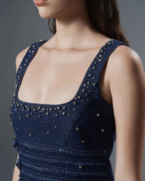 Rhinestone Embellished Bodycon Denim Dress