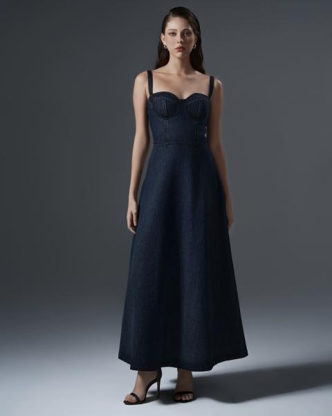 A-line long denim dress