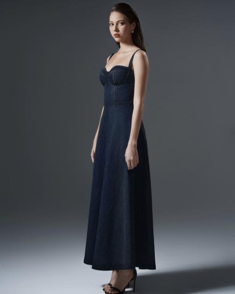 A-line long denim dress