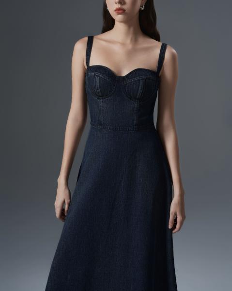 A-line long denim dress