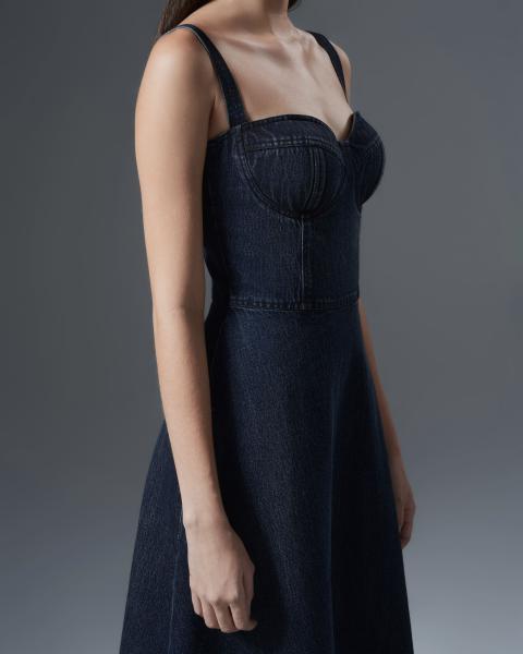 A-line long denim dress