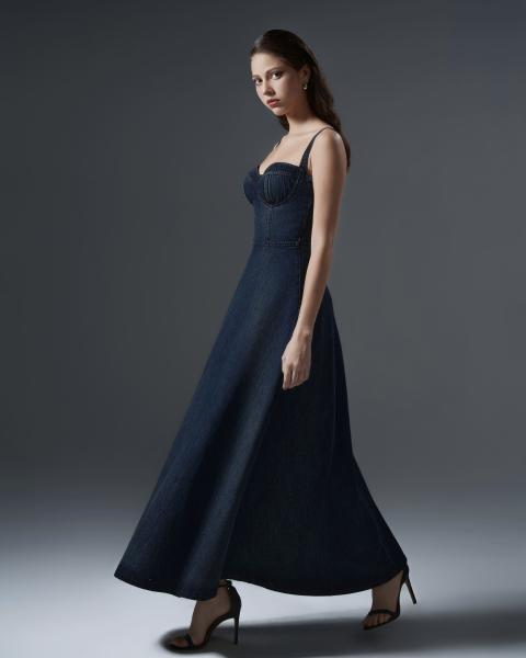 A-line long denim dress