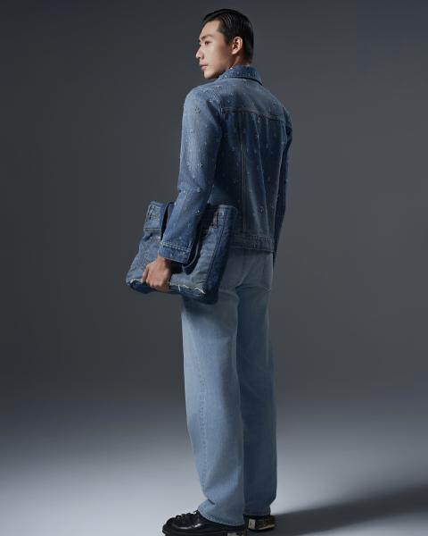 Men’s light-wash denim set with metallic studded detailing