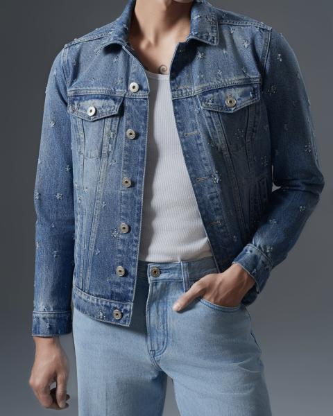 Men’s light-wash denim set with metallic studded detailing