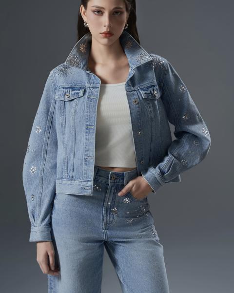 Women’s denim set with rhinstone embellishment