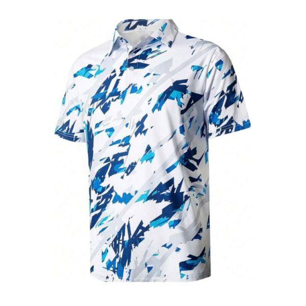 Men’s Blue & White Pattern Golf Polo Shirt 